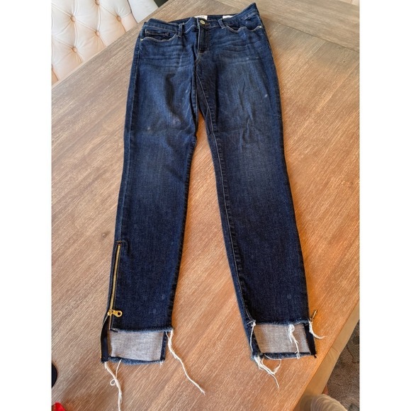 FRAME Le Skinny de Jeanne Jeans Zip Hem Distressed Denim Blue Size 30 - Picture 4 of 8
